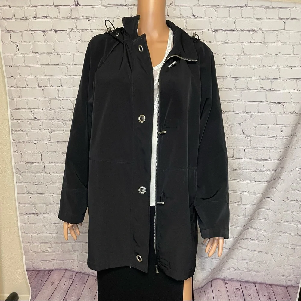 Liz Claiborne Black Trench Coat w/Detachable Hood size medium